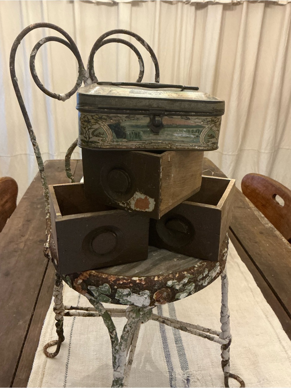 Old Tin & (3) lil cubby drawers Bundle!